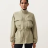 Lyocell and 24% Linen Blend Ruched Waist Jacket Lyocell and 24% Linen Blend Ruched Waist Jacket