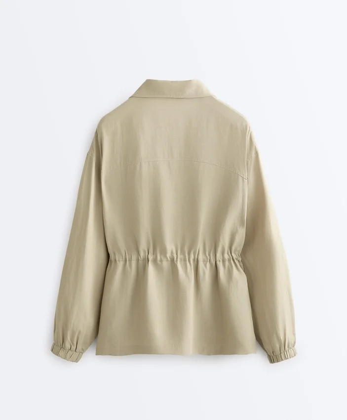 Lyocell and 24% Linen Blend Ruched Waist Jacket Lyocell and 24% Linen Blend Ruched Waist Jacket