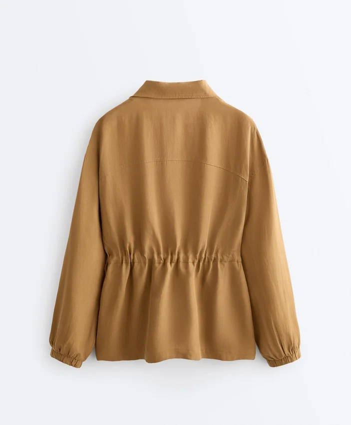 Lyocell and 24% Linen Blend Ruched Waist Jacket Lyocell and 24% Linen Blend Ruched Waist Jacket