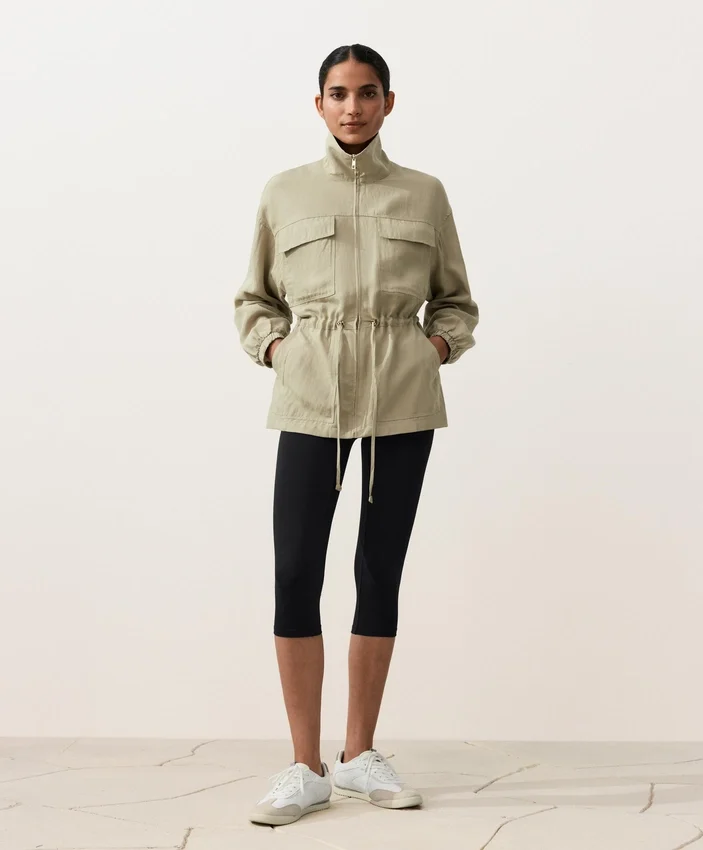 Lyocell and 24% Linen Blend Ruched Waist Jacket Lyocell and 24% Linen Blend Ruched Waist Jacket
