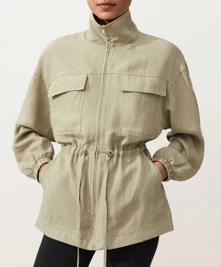 Lyocell and 24% Linen Blend Ruched Waist Jacket Lyocell and 24% Linen Blend Ruched Waist Jacket
