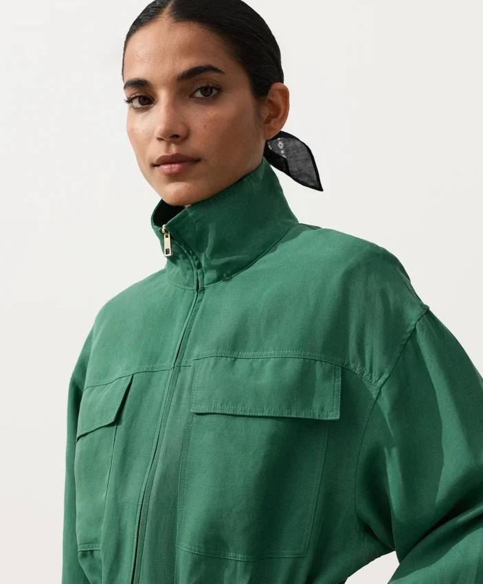 Lyocell and 24% Linen Blend Ruched Waist Jacket Lyocell and 24% Linen Blend Ruched Waist Jacket