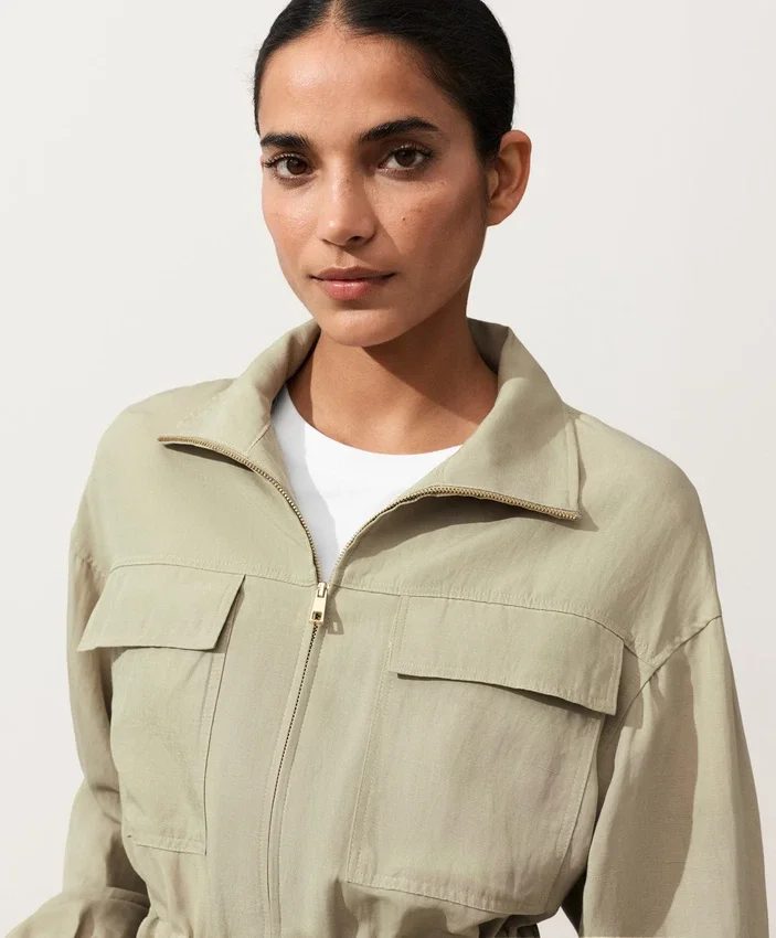 Lyocell and 24% Linen Blend Ruched Waist Jacket Lyocell and 24% Linen Blend Ruched Waist Jacket