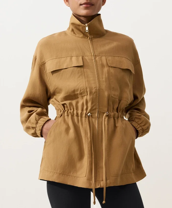 Lyocell and 24% Linen Blend Ruched Waist Jacket Lyocell and 24% Linen Blend Ruched Waist Jacket