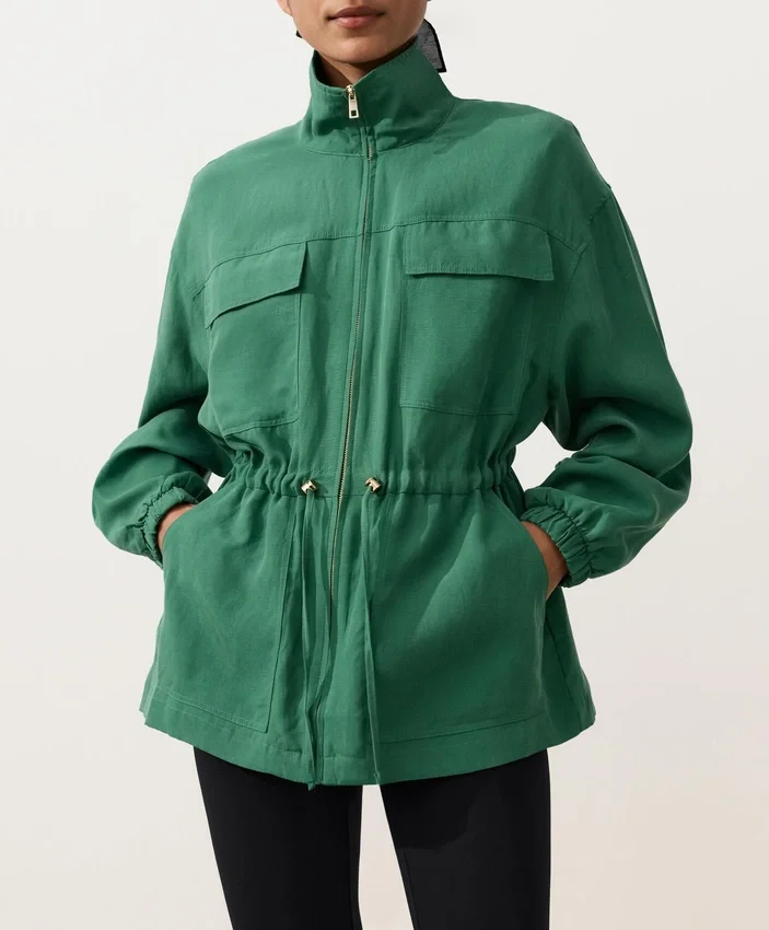 Lyocell and 24% Linen Blend Ruched Waist Jacket Lyocell and 24% Linen Blend Ruched Waist Jacket