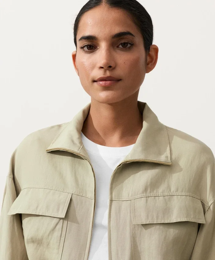 Lyocell and 24% Linen Blend Ruched Waist Jacket Lyocell and 24% Linen Blend Ruched Waist Jacket