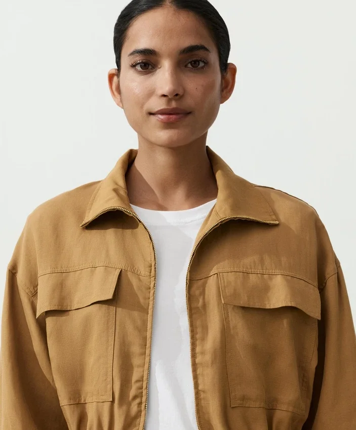 Lyocell and 24% Linen Blend Ruched Waist Jacket Lyocell and 24% Linen Blend Ruched Waist Jacket