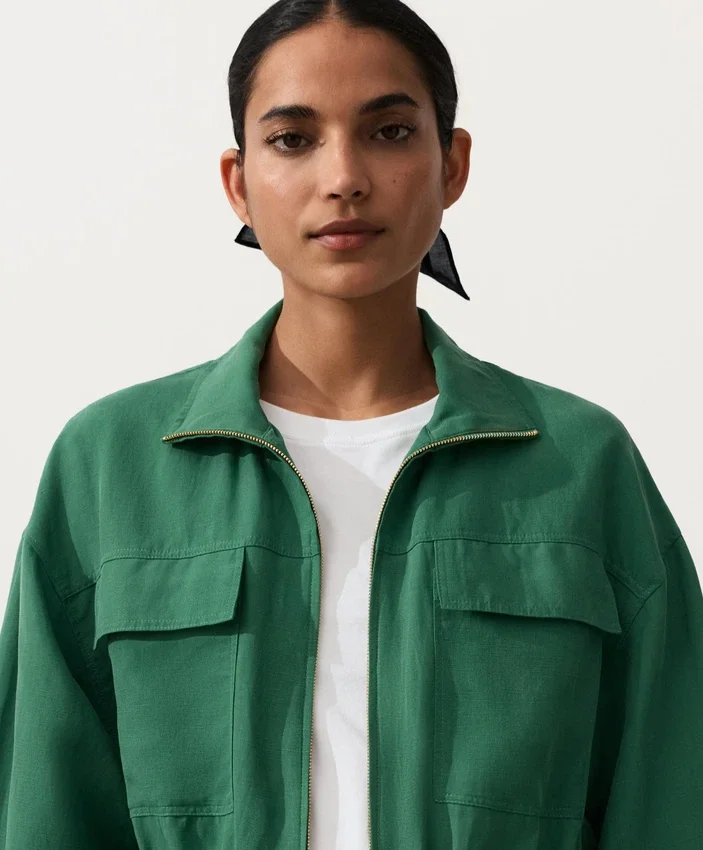 Lyocell and 24% Linen Blend Ruched Waist Jacket Lyocell and 24% Linen Blend Ruched Waist Jacket