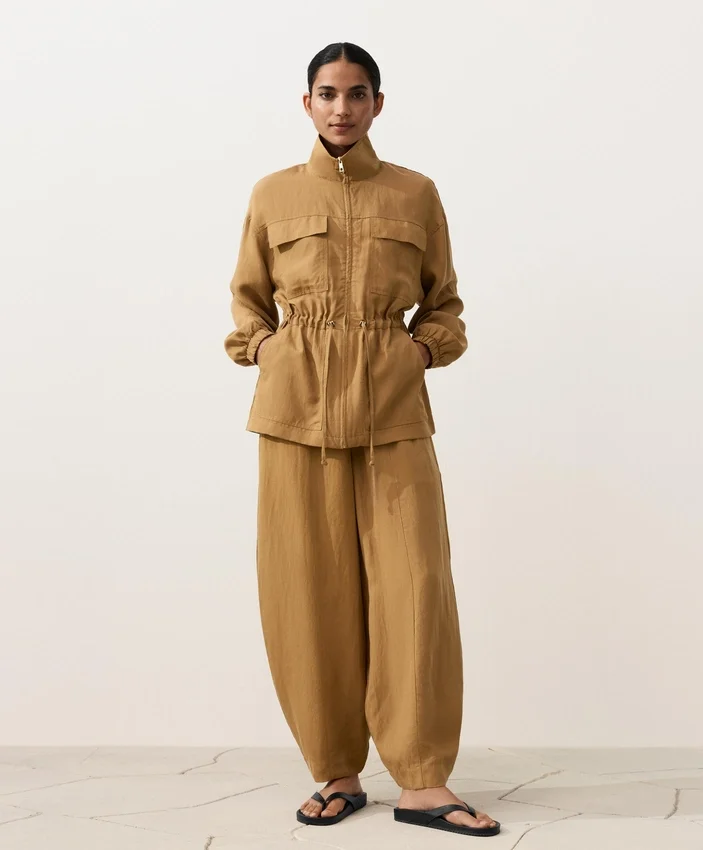 Lyocell and 24% Linen Blend Ruched Waist Jacket Lyocell and 24% Linen Blend Ruched Waist Jacket