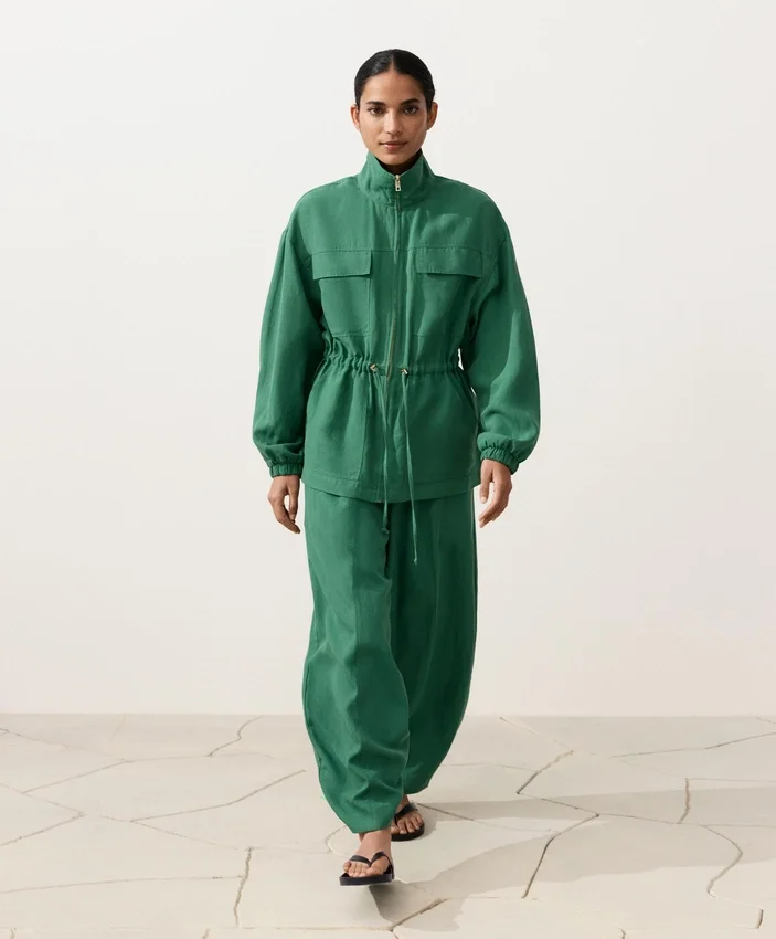 Lyocell and 24% Linen Blend Ruched Waist Jacket Lyocell and 24% Linen Blend Ruched Waist Jacket