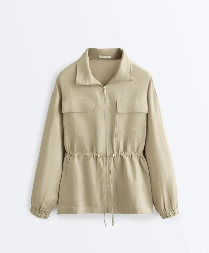 Lyocell and 24% Linen Blend Ruched Waist Jacket Lyocell and 24% Linen Blend Ruched Waist Jacket
