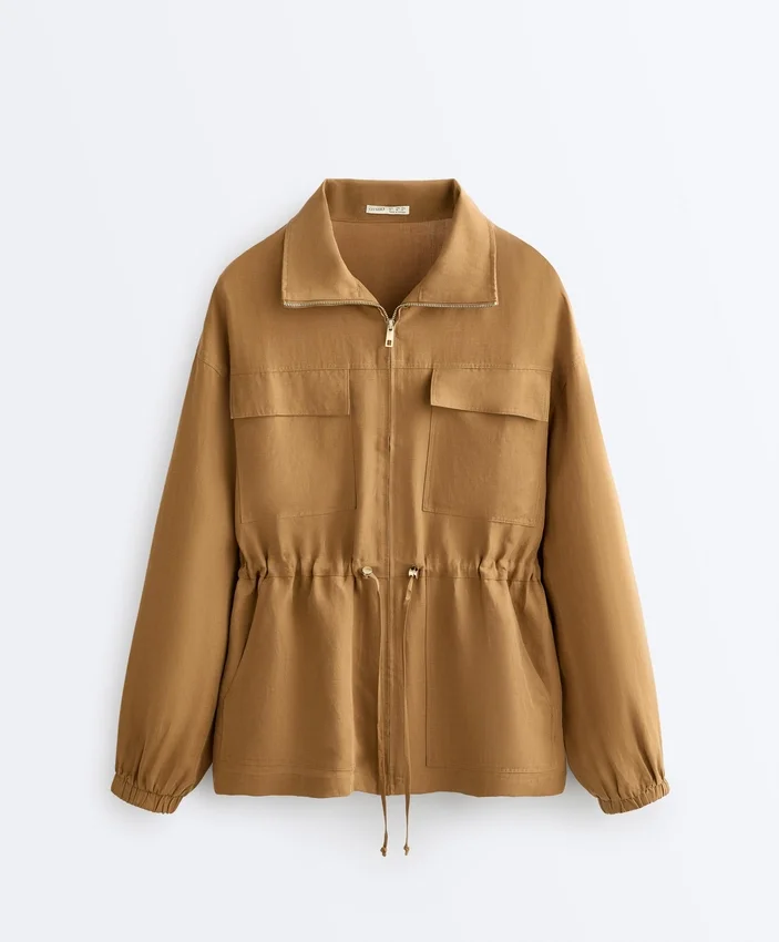 Lyocell and 24% Linen Blend Ruched Waist Jacket Lyocell and 24% Linen Blend Ruched Waist Jacket
