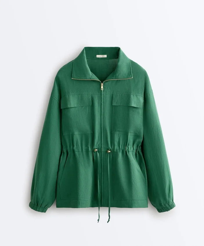 Lyocell and 24% Linen Blend Ruched Waist Jacket Lyocell and 24% Linen Blend Ruched Waist Jacket