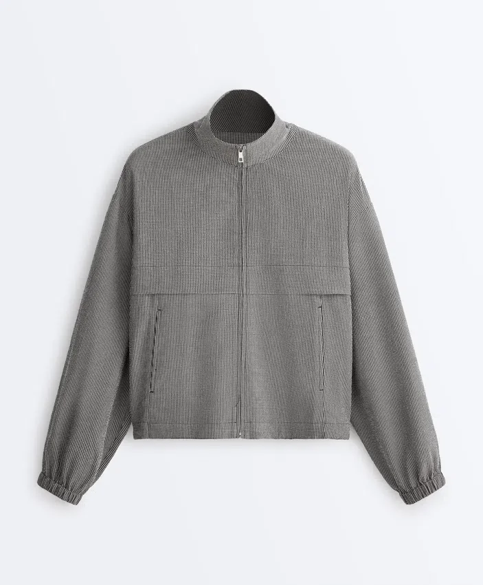 Lyocell Blend Gingham Bomber Jacket Lyocell Blend Gingham Bomber Jacket