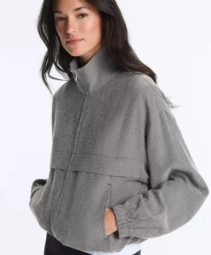 Lyocell Blend Gingham Bomber Jacket Lyocell Blend Gingham Bomber Jacket