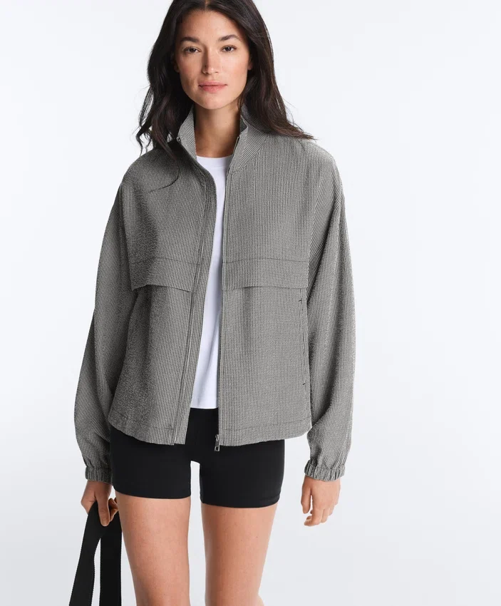 Lyocell Blend Gingham Bomber Jacket Lyocell Blend Gingham Bomber Jacket