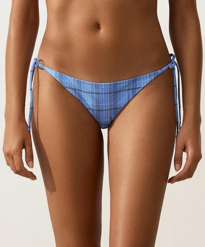 Medium-Coverage Check Print Tie Bikini Briefs Medium-Coverage Check Print Tie Bikini Briefs