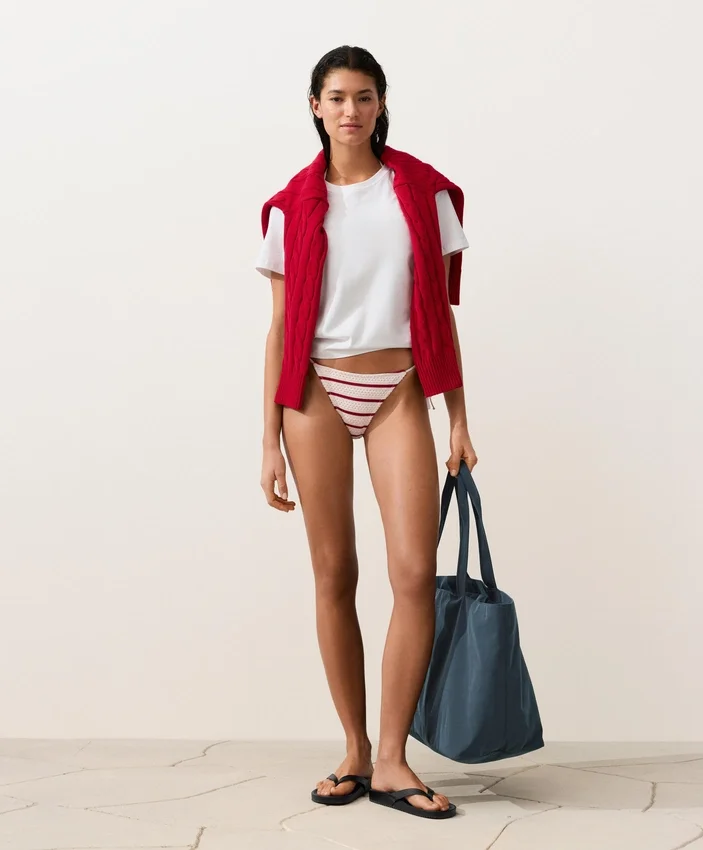 Medium-Coverage Striped Crochet Tie Bikini Briefs Medium-Coverage Striped Crochet Tie Bikini Briefs