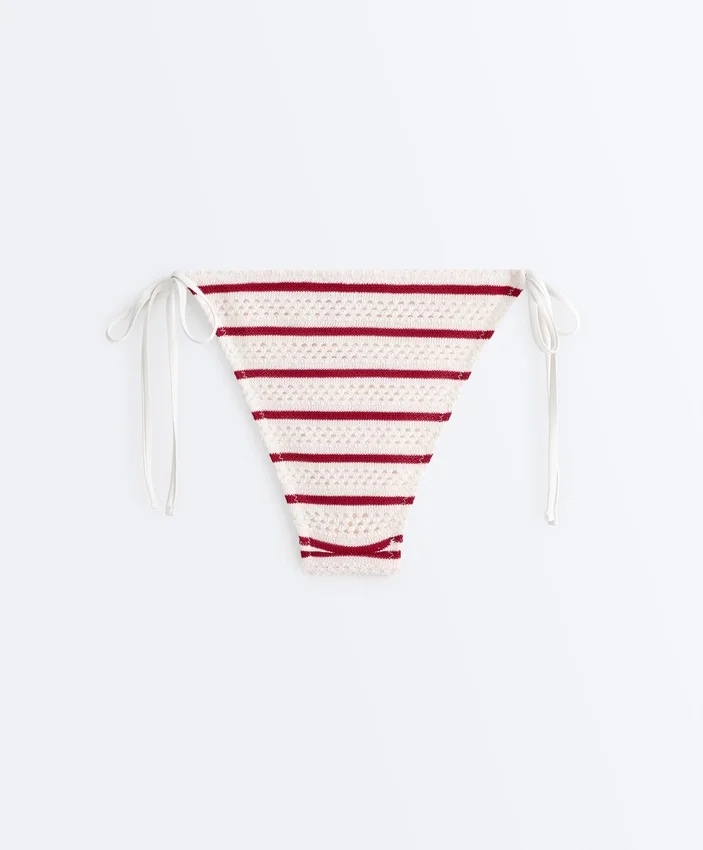 Medium-Coverage Striped Crochet Tie Bikini Briefs Medium-Coverage Striped Crochet Tie Bikini Briefs