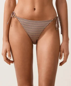 Metallic Thread Mini Print Medium-Coverage Bikini Briefs with Ties