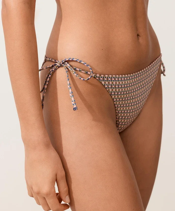 Metallic Thread Mini Print Medium-Coverage Bikini Briefs with Ties Metallic Thread Mini Print Medium-Coverage Bikini Briefs with Ties