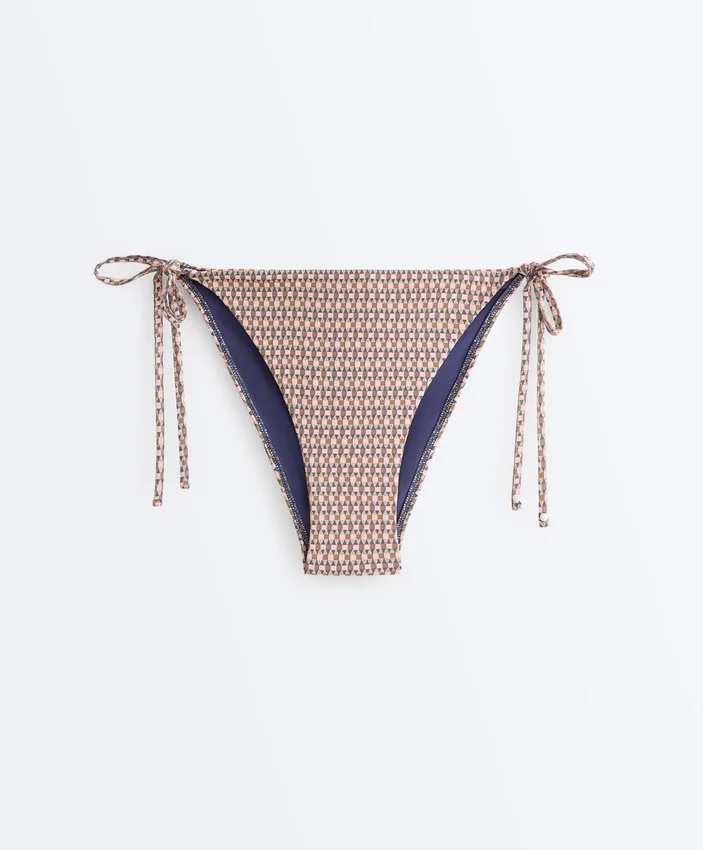 Metallic Thread Mini Print Medium-Coverage Bikini Briefs with Ties Metallic Thread Mini Print Medium-Coverage Bikini Briefs with Ties