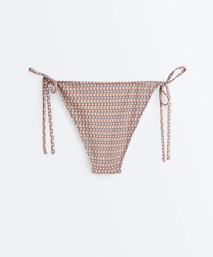 Metallic Thread Mini Print Medium-Coverage Bikini Briefs with Ties Metallic Thread Mini Print Medium-Coverage Bikini Briefs with Ties