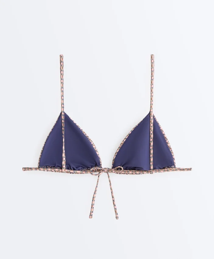 Mini Print Metallic Thread Triangle Bikini Top Mini Print Metallic Thread Triangle Bikini Top
