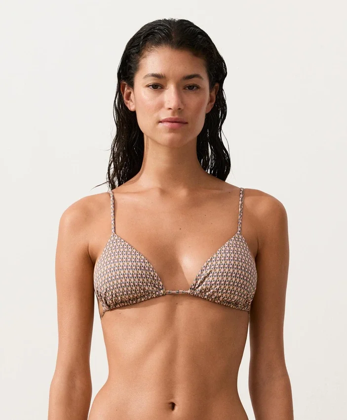 Mini Print Metallic Thread Triangle Bikini Top Mini Print Metallic Thread Triangle Bikini Top