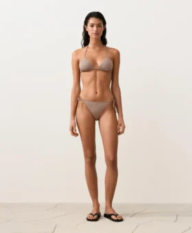 Metallic Thread Mini Print Medium-Coverage Bikini Briefs with Ties