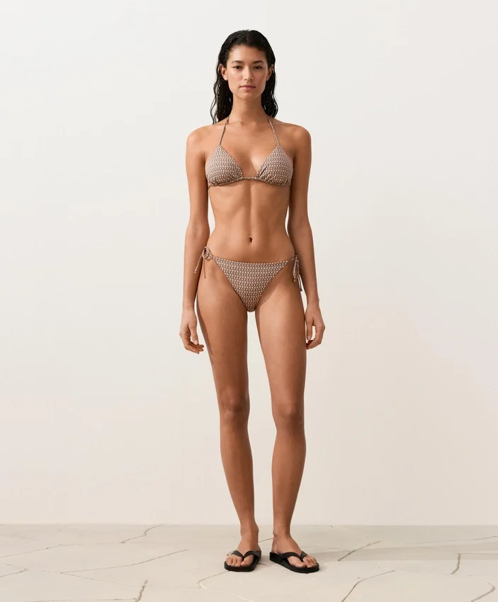 Metallic Thread Mini Print Medium-Coverage Bikini Briefs with Ties Metallic Thread Mini Print Medium-Coverage Bikini Briefs with Ties