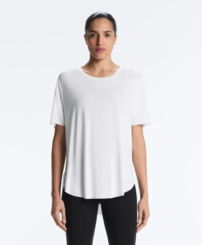Modal Blend Short-Sleeved T-Shirt with Rounded Back Hem Modal Blend Short-Sleeved T-Shirt with Rounded Back Hem