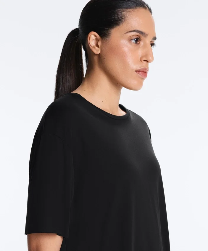 Modal Blend Short-Sleeved T-Shirt with Rounded Back Hem Modal Blend Short-Sleeved T-Shirt with Rounded Back Hem