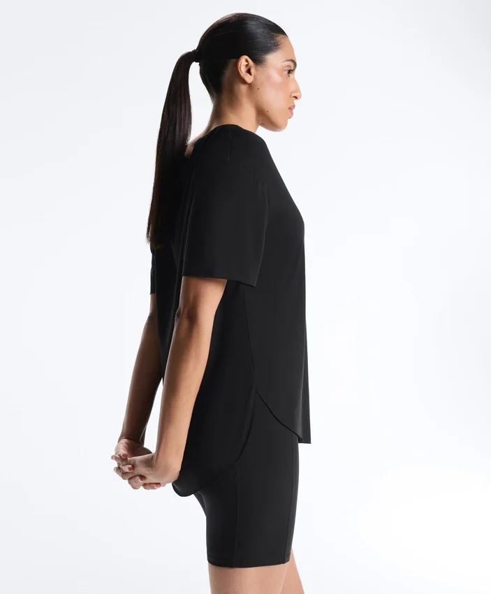 Modal Blend Short-Sleeved T-Shirt with Rounded Back Hem Modal Blend Short-Sleeved T-Shirt with Rounded Back Hem