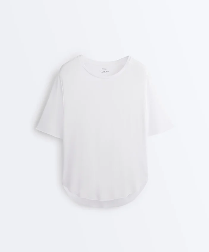 Modal Blend Short-Sleeved T-Shirt with Rounded Back Hem Modal Blend Short-Sleeved T-Shirt with Rounded Back Hem