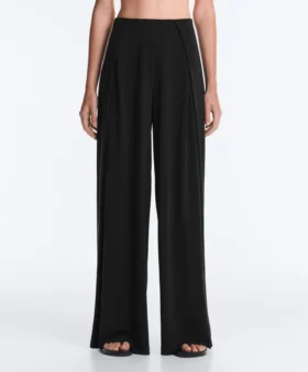 Modal Blend Straight-Leg Trousers with Side Pleat