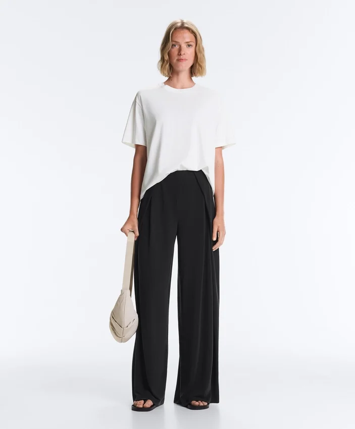Modal Blend Straight-Leg Trousers with Side Pleat Modal Blend Straight-Leg Trousers with Side Pleat