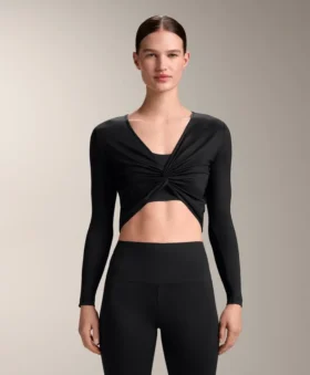 Multi-Position Long Sleeve Knotted Lyocell Blend T-Shirt