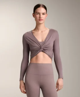 Multi-Position Long Sleeve Knotted Lyocell Blend T-Shirt
