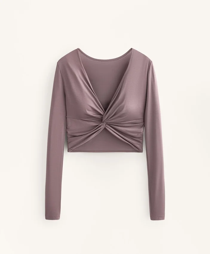 Multi-Position Long Sleeve Knotted Lyocell Blend T-Shirt Multi-Position Long Sleeve Knotted Lyocell Blend T-Shirt