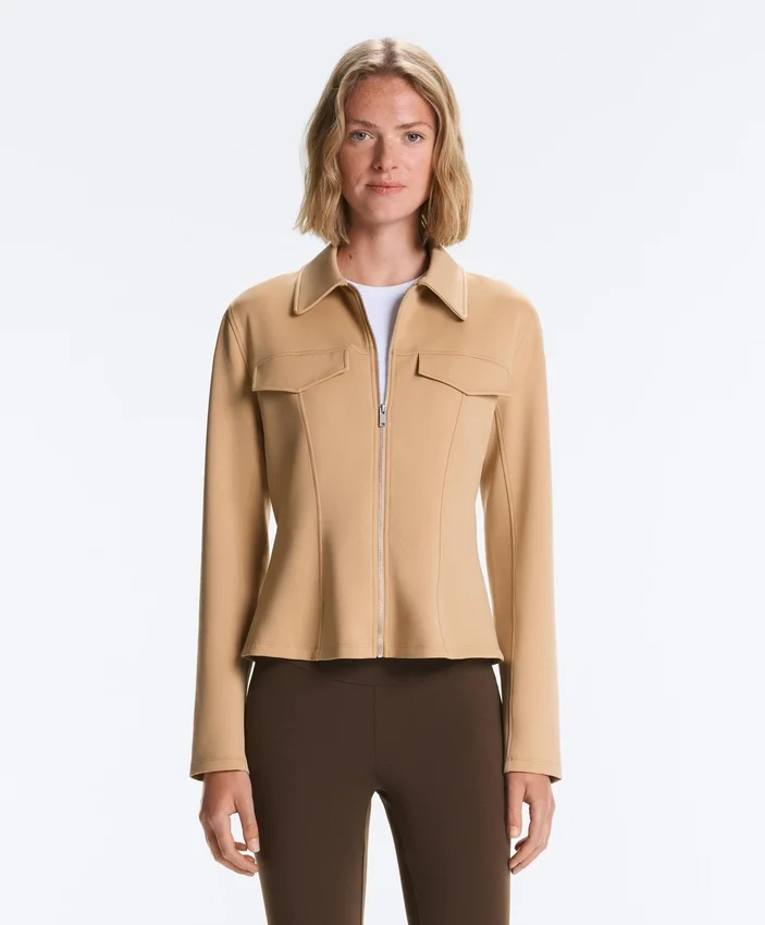 Neoprene-Effect Peplum Jacket with Ribbing Neoprene-Effect Peplum Jacket with Ribbing