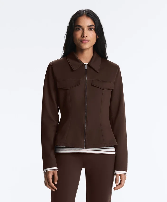 Neoprene-Effect Peplum Jacket with Ribbing Neoprene-Effect Peplum Jacket with Ribbing