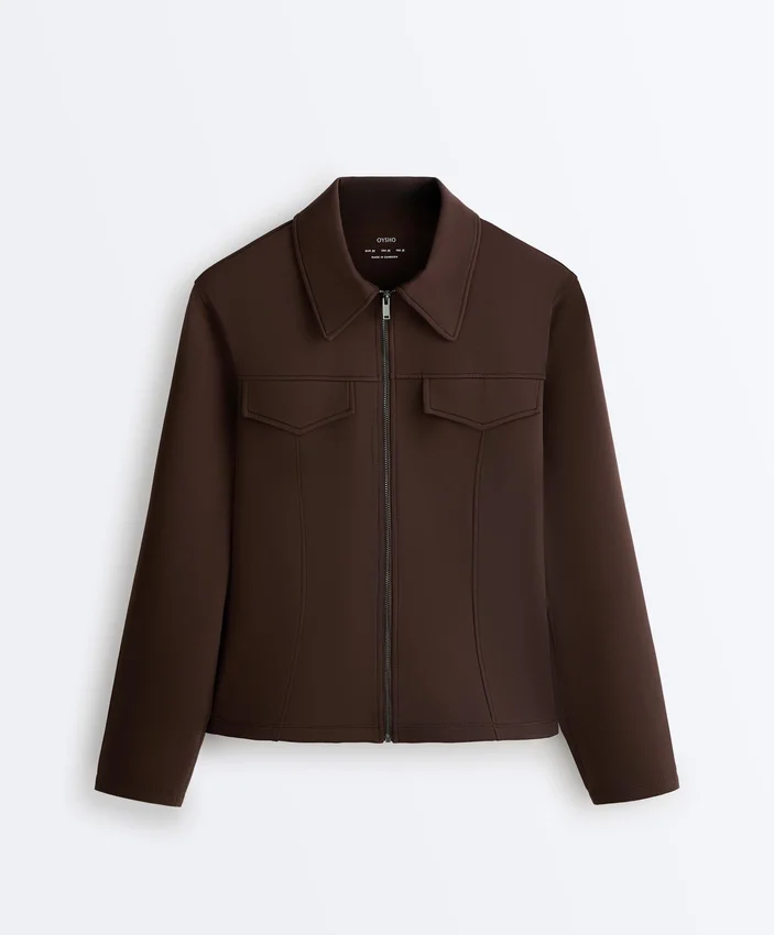 Neoprene-Effect Peplum Jacket with Ribbing Neoprene-Effect Peplum Jacket with Ribbing