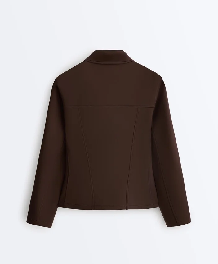Neoprene-Effect Peplum Jacket with Ribbing Neoprene-Effect Peplum Jacket with Ribbing