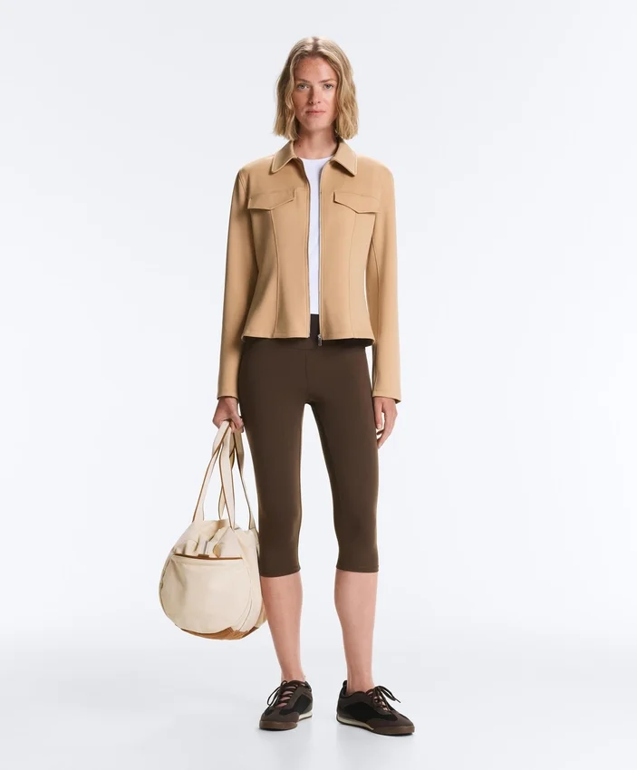 Neoprene-Effect Peplum Jacket with Ribbing Neoprene-Effect Peplum Jacket with Ribbing
