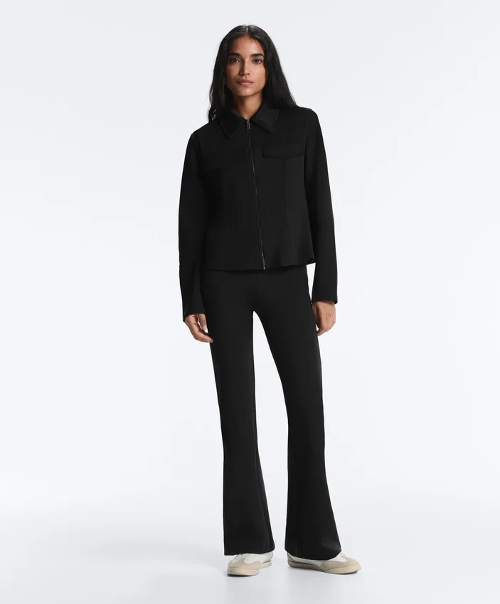 Neoprene-Effect Peplum Jacket with Ribbing Neoprene-Effect Peplum Jacket with Ribbing