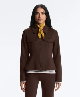 Neoprene-Effect Peplum Jacket with Ribbing