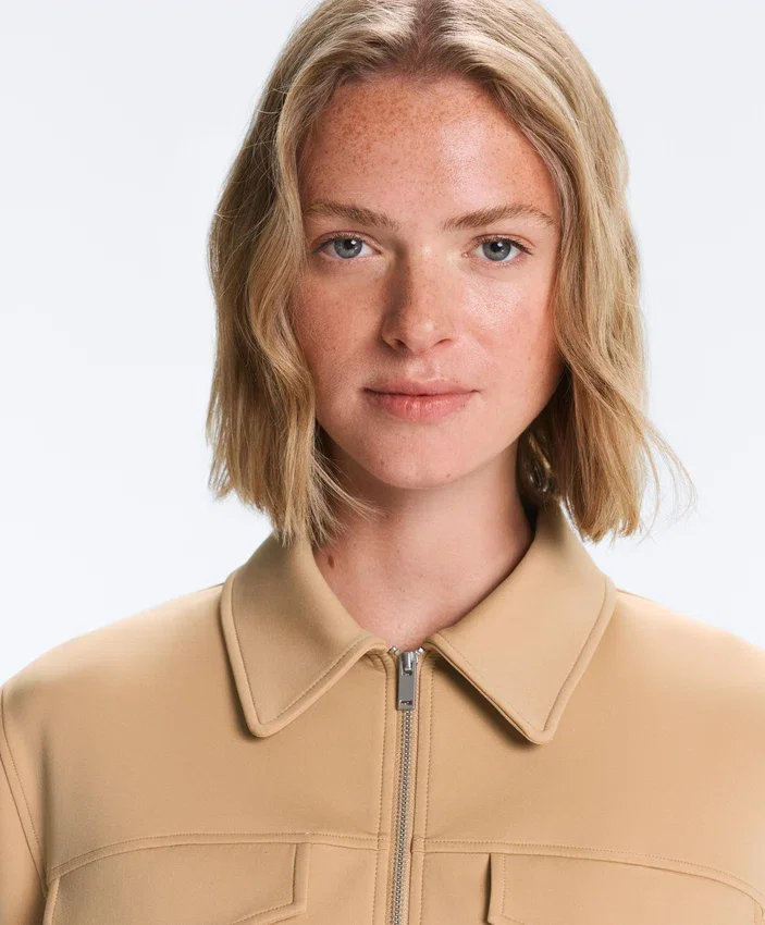 Neoprene-Effect Peplum Jacket with Ribbing Neoprene-Effect Peplum Jacket with Ribbing
