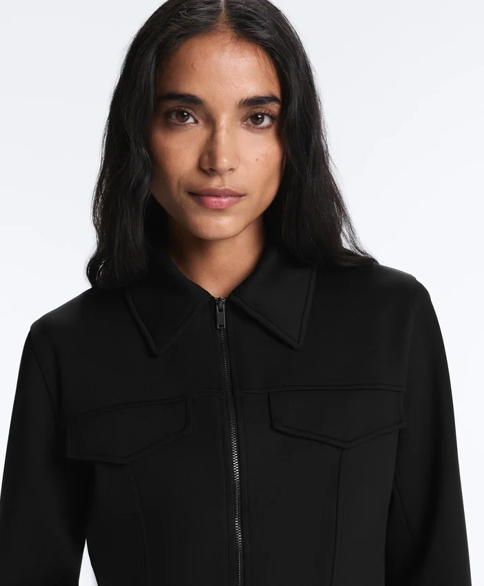 Neoprene-Effect Peplum Jacket with Ribbing Neoprene-Effect Peplum Jacket with Ribbing