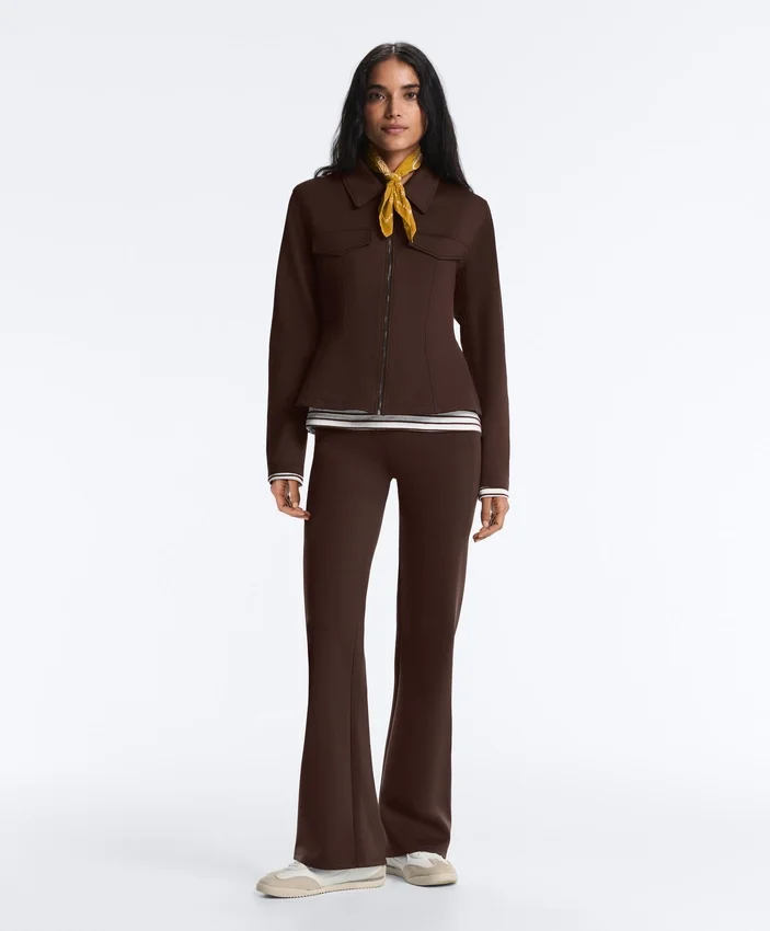 Neoprene-Effect Peplum Jacket with Ribbing Neoprene-Effect Peplum Jacket with Ribbing